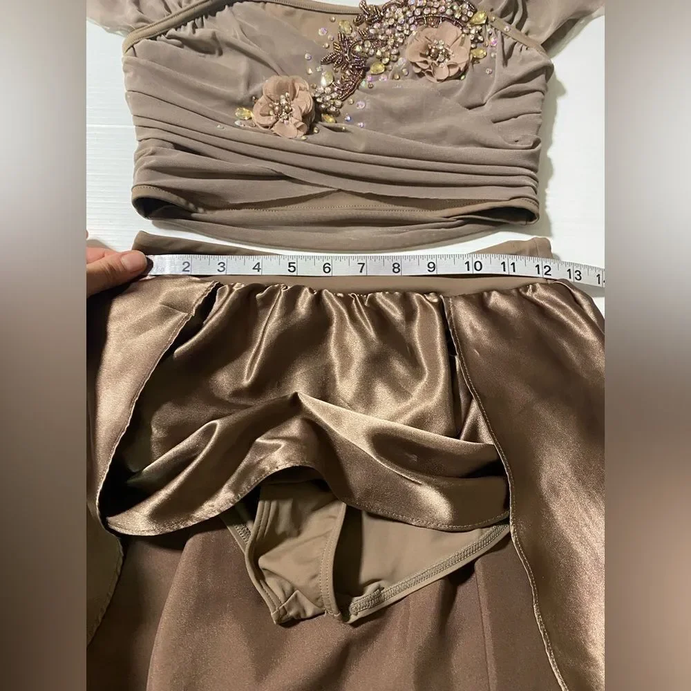 Weissman solo custom Dance costume brown 2 piece Top Skirt MT10190 LC child